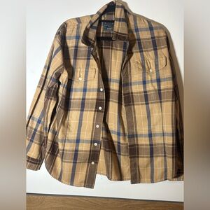 liz & co. Women's Plaid Button Down Shirt in Brown and Blue